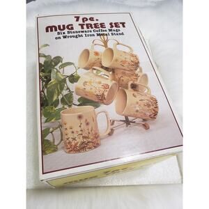 RARE UNUSED Vintage Wildflower Hexagon Mod 70s Coffee Mug Cottage‎ Core Japan